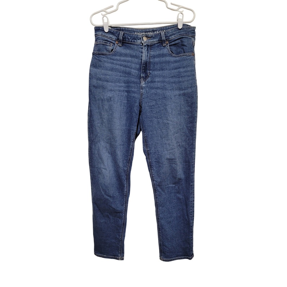 American Eagle Mom Jeans Womens 10 Long Blue High Rise Stretch Tapered